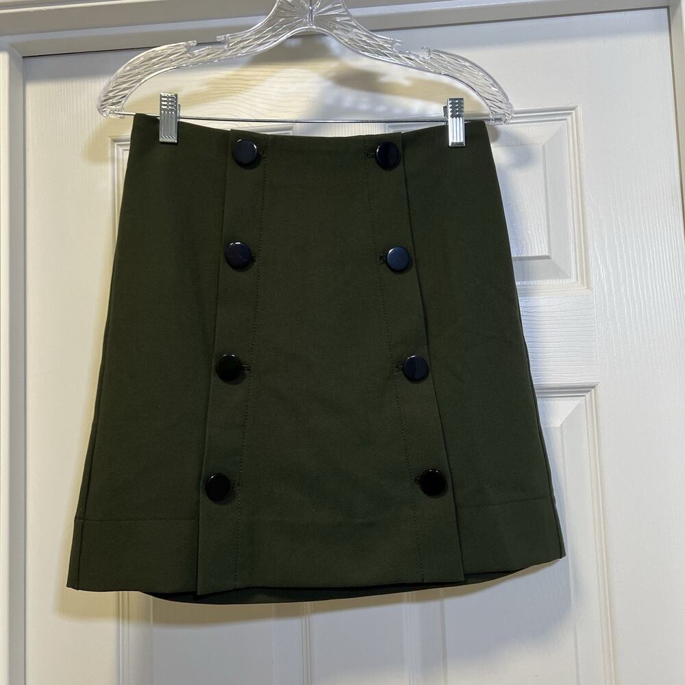 Loft‎ knee length evergreen preppy uniform style button aline skirt size 2